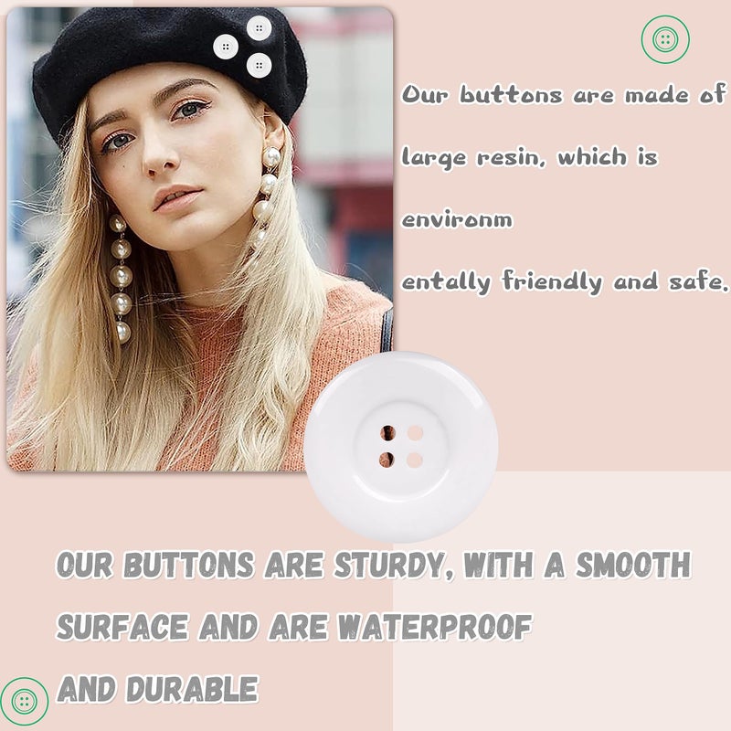 YAKA 50pcs 4 Holes Round Sewing Resin Buttons1.5inch/38mm in Bulk for Environmental Sewing Fasteners Scrapbooking DIY Sewing Tailor Crafts Coats Clothe White - Image 3
